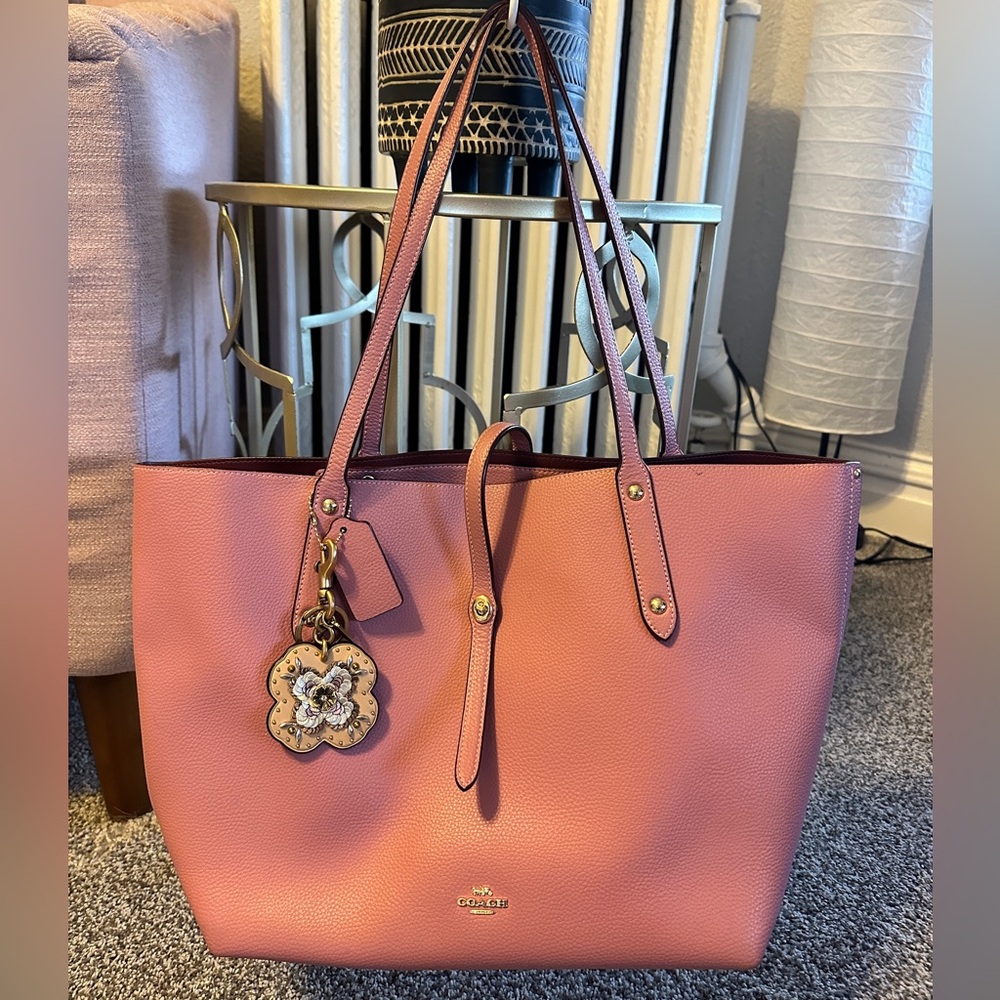 Coach pink carryall tote- leather
